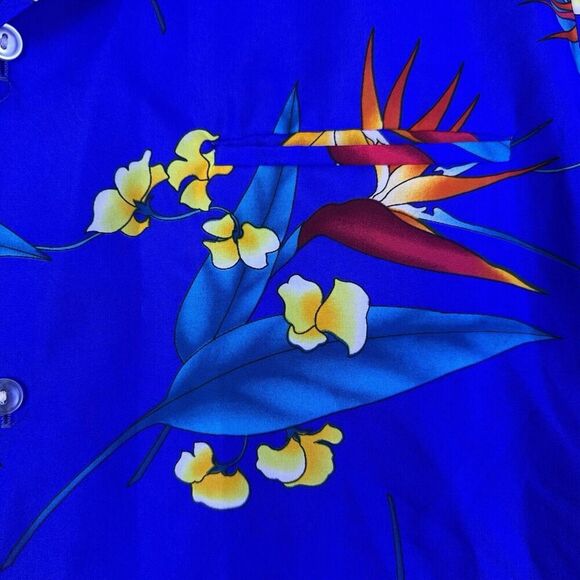 VINTAGE SAHIB OF HAWAII MENS SHORT SLEEVE BUTTON DOWN SHIRT XL Blue Floral - Picture 4 of 15